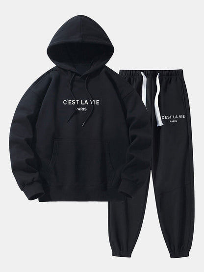 Paris Print Cotton Blend Hoodie & Jogger Pants