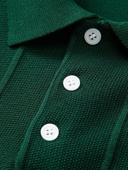 Stripe Jacquard Knit Polo Shirt & Straight Leg Ribbed Pants