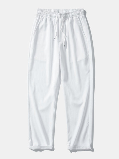 Geometric Striped Jacquard Button Up Shirt & Crinkle Textured Straight Leg Pants