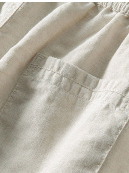 Short Sleeve Stand Collar Shirt & Straight Leg Linen Pants