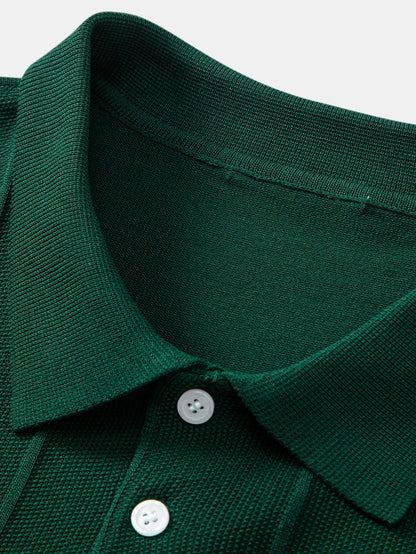 Stripe Jacquard Knit Polo Shirt & Straight Leg Ribbed Pants