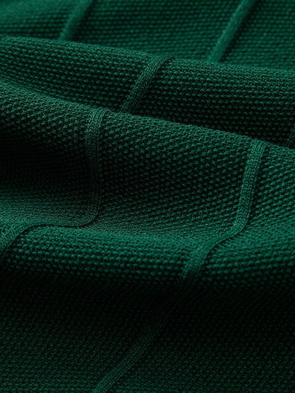 Stripe Jacquard Knit Polo Shirt & Straight Leg Ribbed Pants