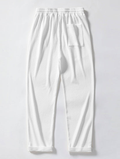 Stripe Jacquard Knit Polo Shirt & Straight Leg Ribbed Pants