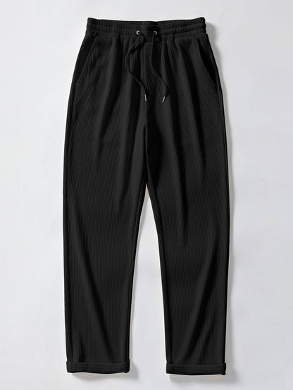 Stripe Jacquard Knit Polo Shirt & Straight Leg Ribbed Pants